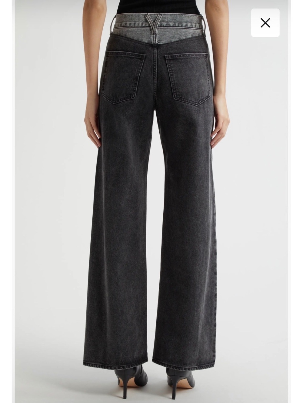 Veronica Beard Taylor Two-Tone Wide Leg High Rise Black/Gray Jeans - Picture 2 of 9